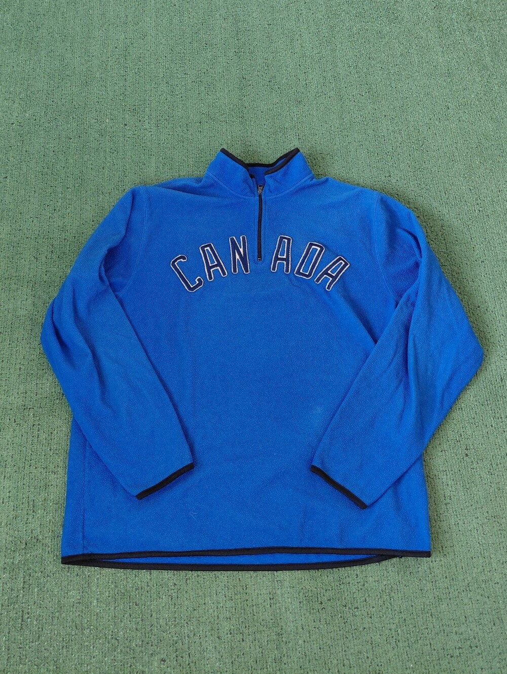 VINTAGE 2005 Old Navy Canada Embroidered 1/4 Zip Y2K Blue Pullover Sz XL